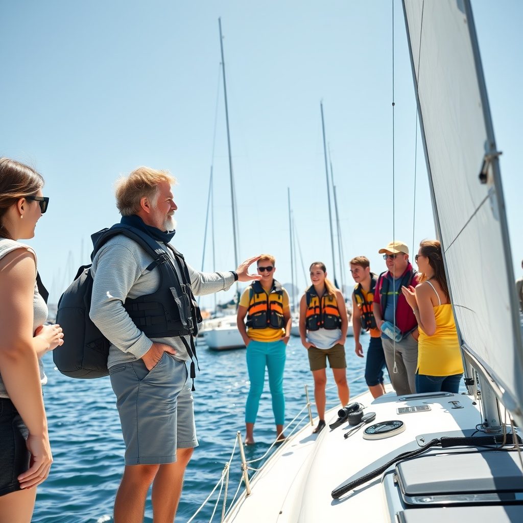 Beginner sailing lesson on a sunny day