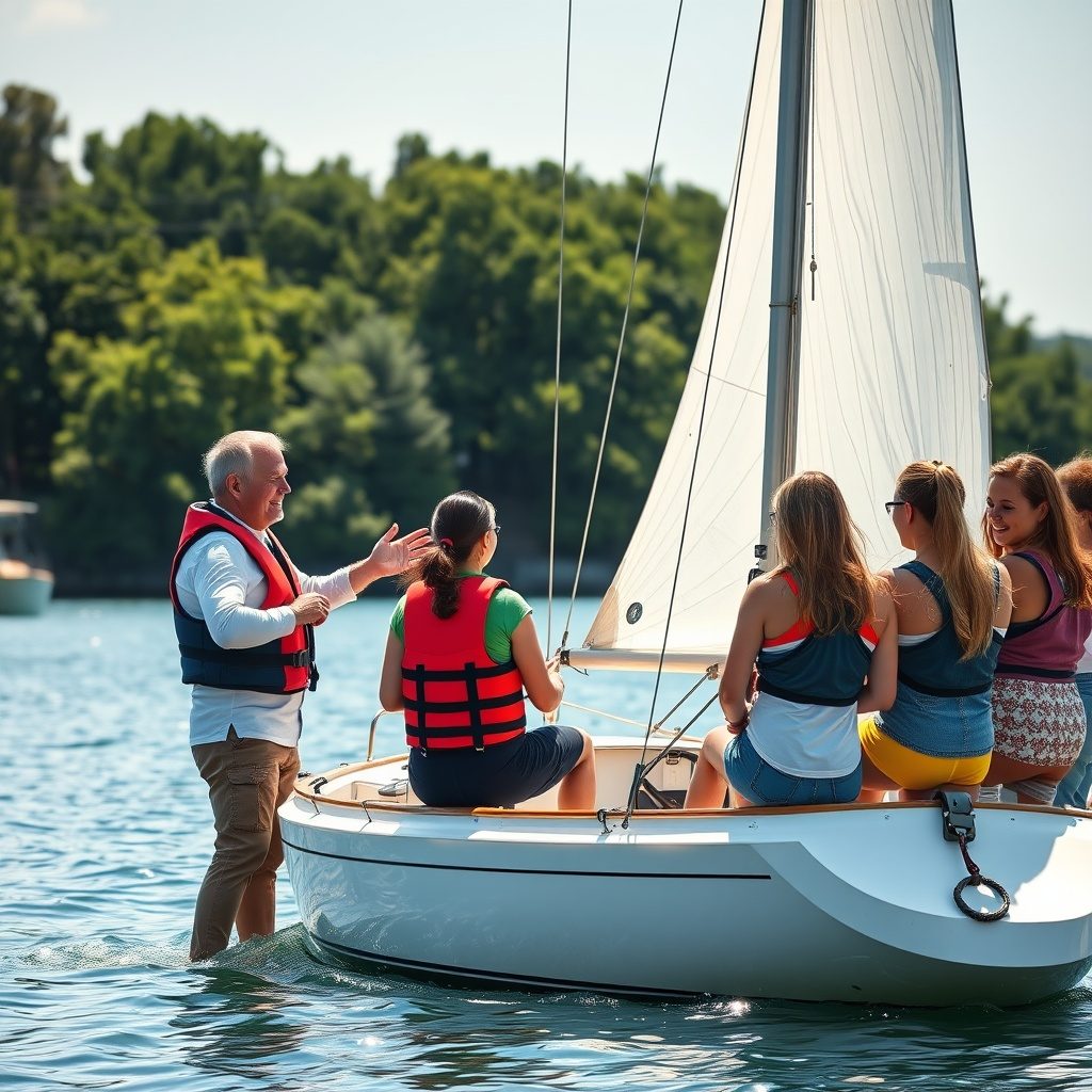 Beginner sailors learning to sail