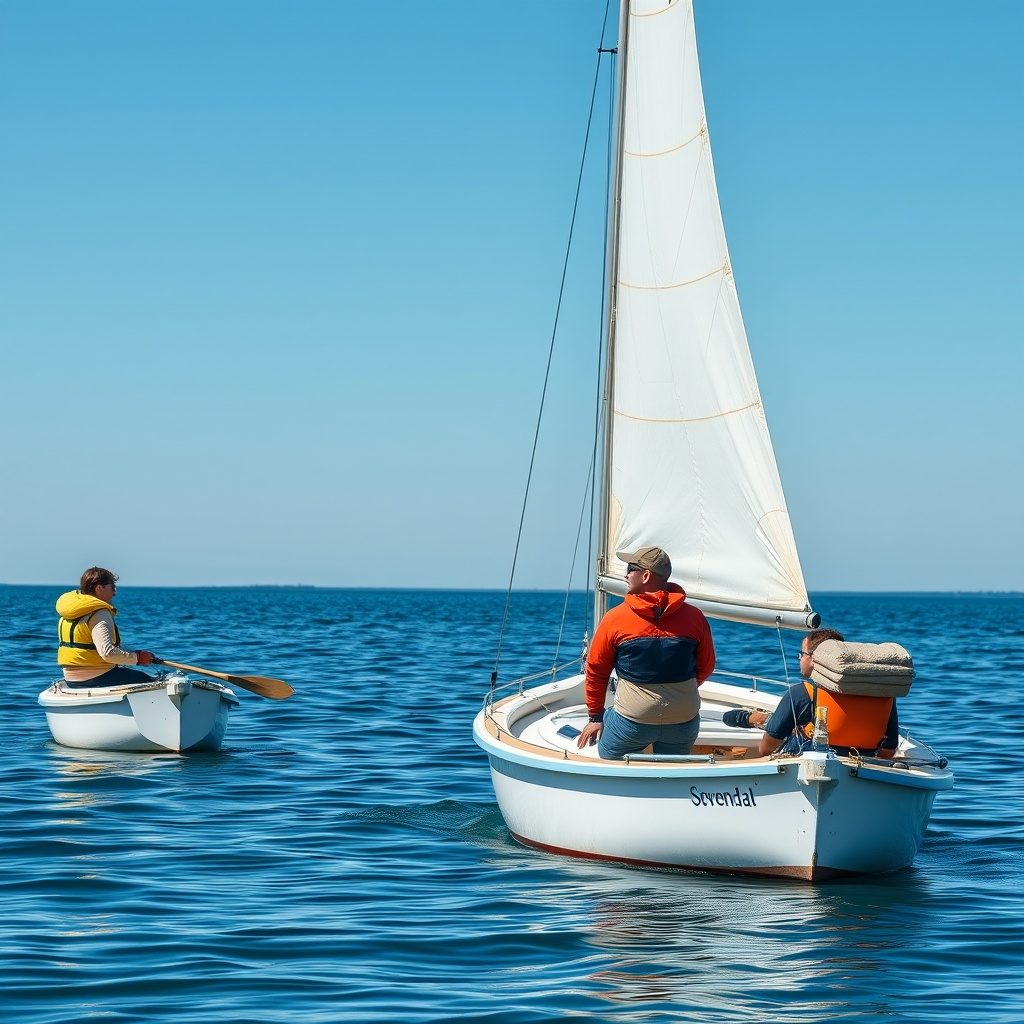 Sailor learning to sail a small boat